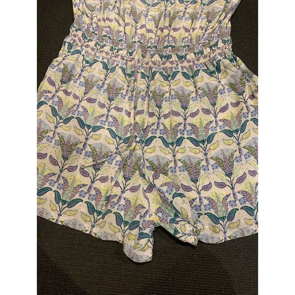 Tory Burch 100% Silk Mosaic Provence‎ Pompeii Romper Size XL Purple Floral
